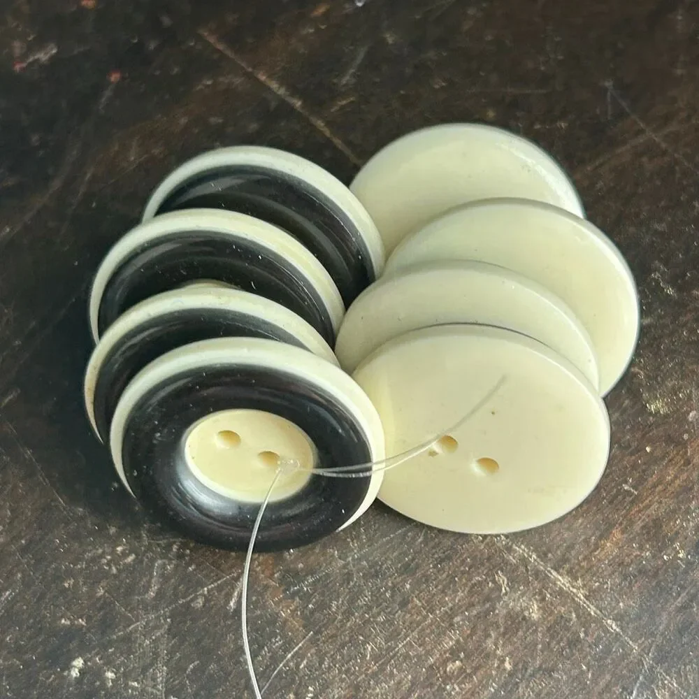 Vintage 8 Cream and Black Round Buttons